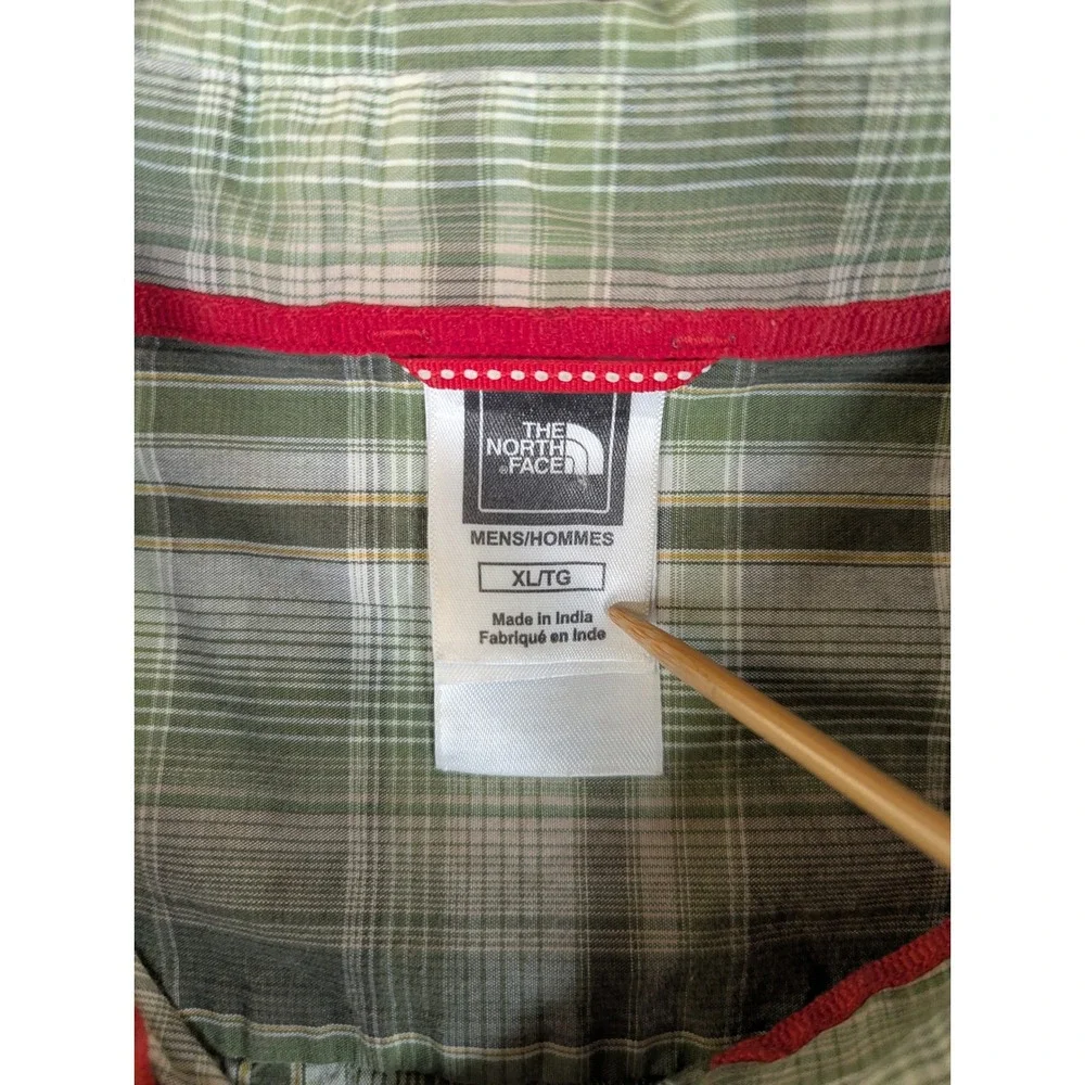 The North Face Mens XL Green‎ Plaid Snap Front Short Sleeve Cotton Shirt 2442